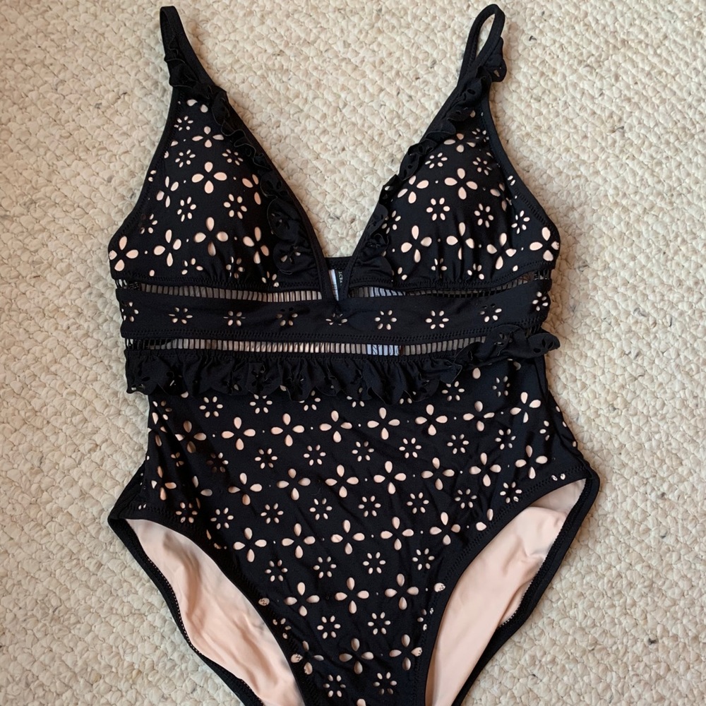 J Crew Ruffled ruffle swimsuit in lasercut eyelet